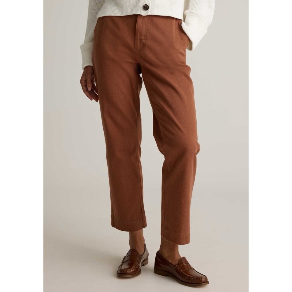 Quince brown stretch twill cotton wide leg crop pants Sz 27 Casual Preppy